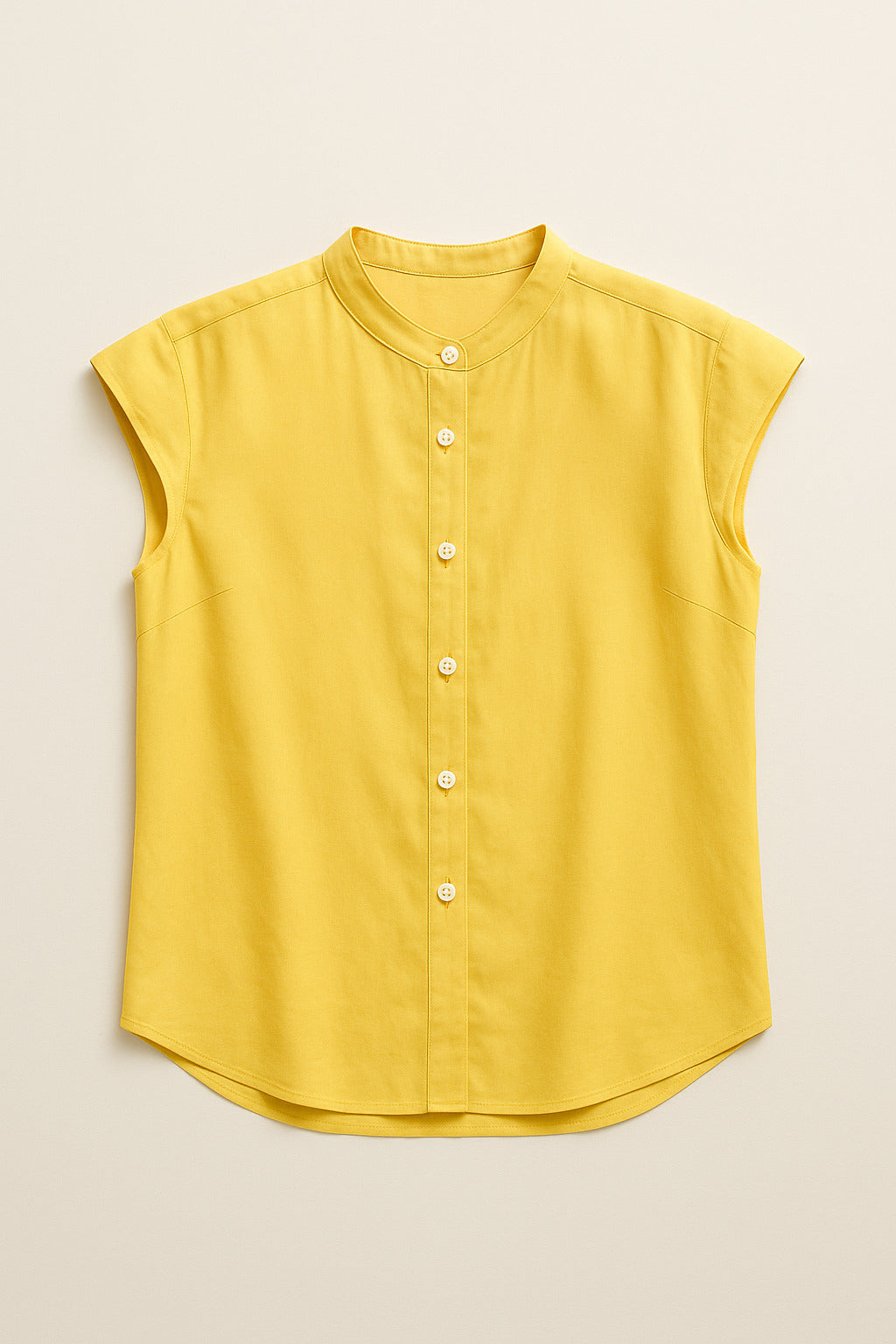 Yellow Cap Sleeve Button-Up Blouse