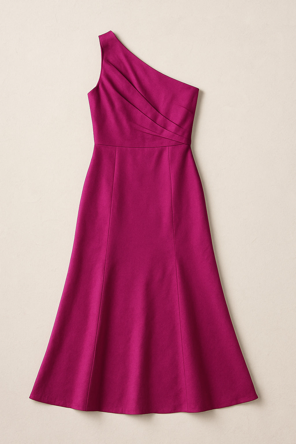 Magenta One-Shoulder Midi Dress