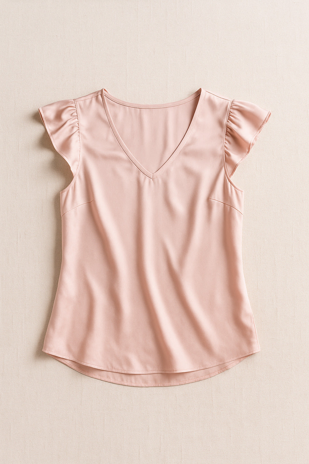 Pale Pink Satin Ruffle Sleeve Top
