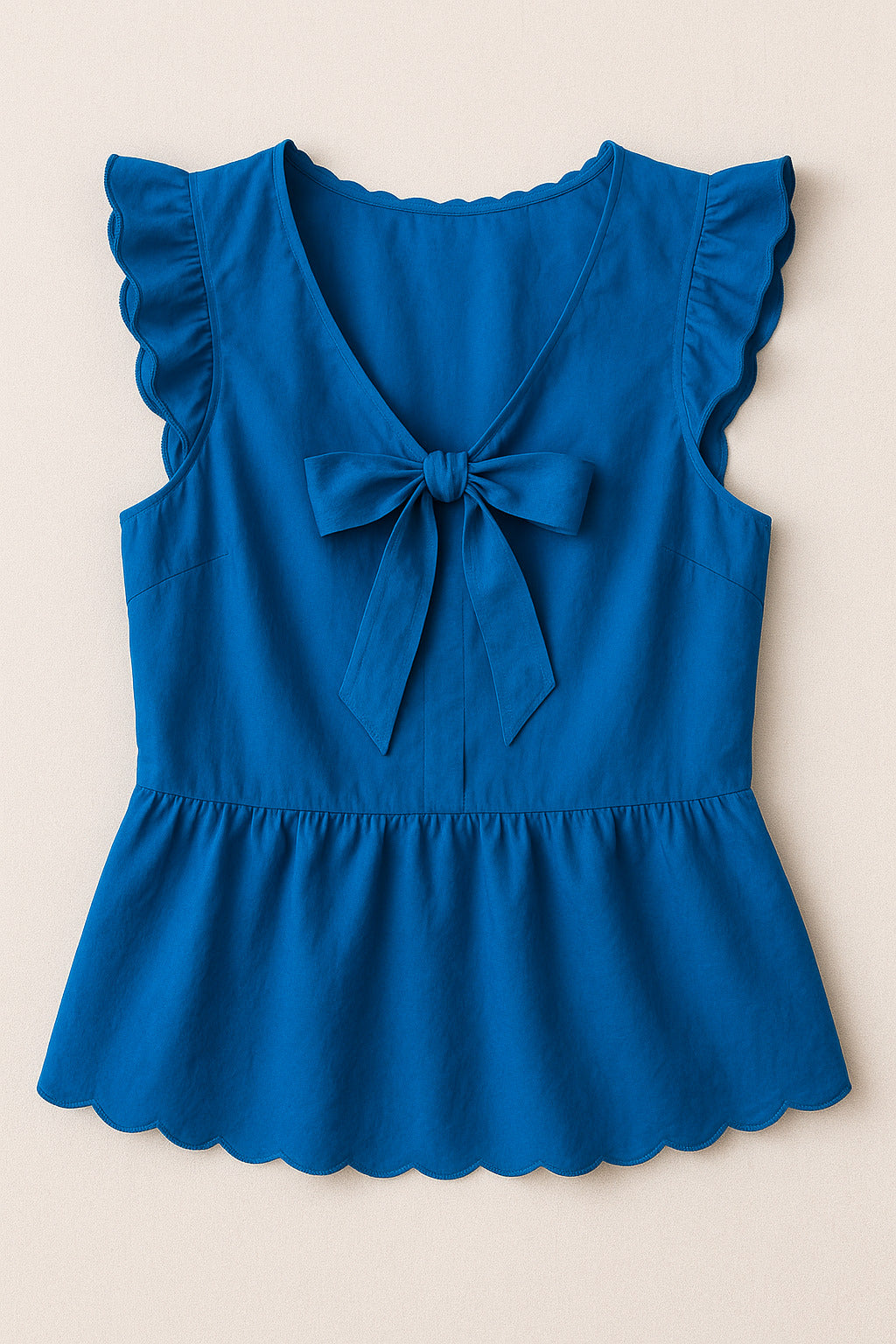 Blue Tie-Front Ruffle Top