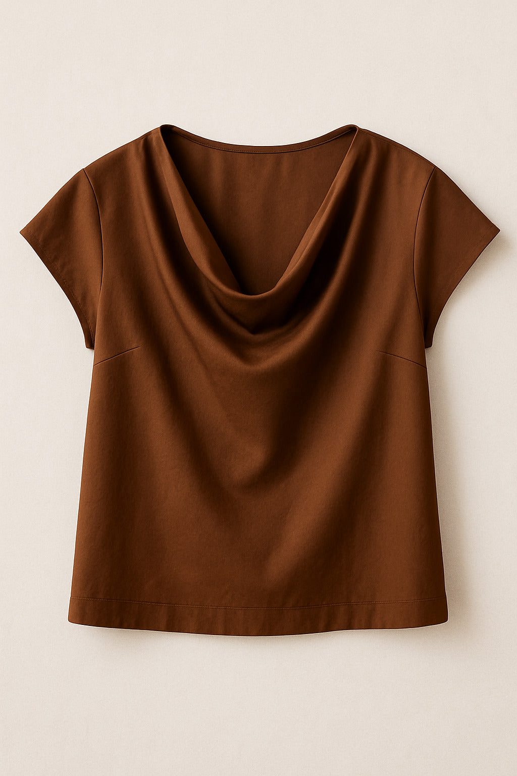 Brown Silk Blend Draped Neck Blouse