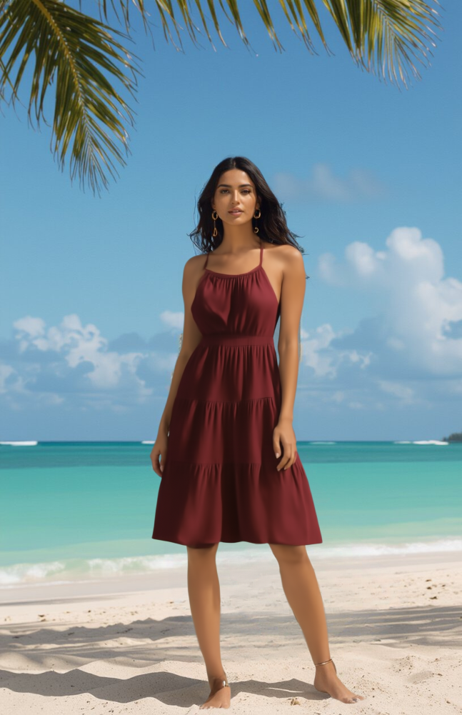 Burgundy Halter Neck Dress
