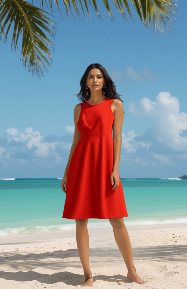 Bright Red Sleeveless Fit-and-Flare Dress