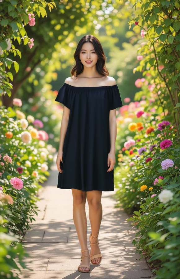 Navy Blue Off-Shoulder Dress