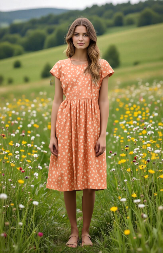 Coral Cap Sleeve Midi Dress