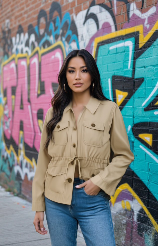Classic Beige Cotton Utility Jacket