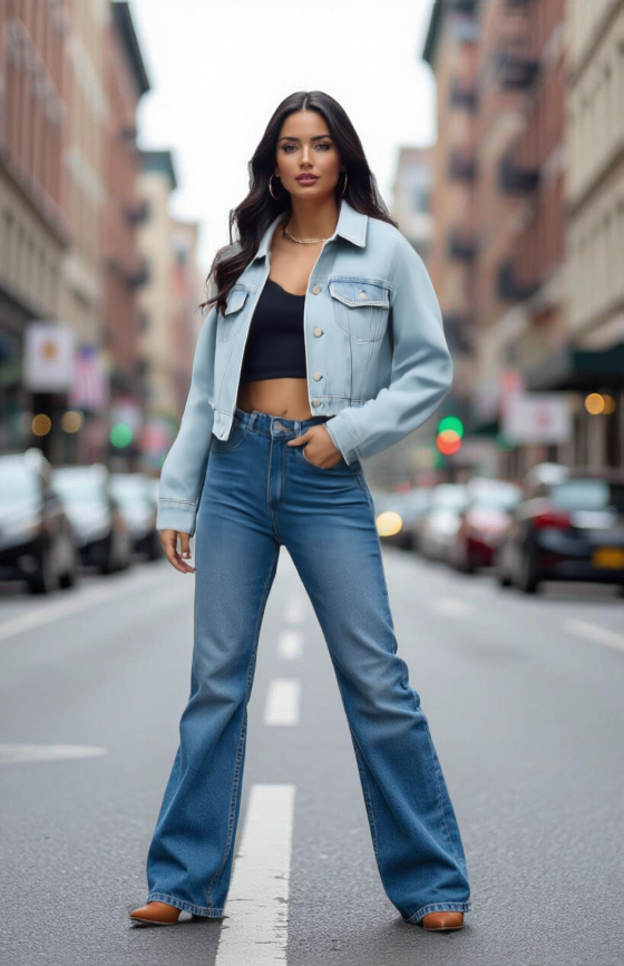 Light Blue Denim Jacket with Frayed Hem
