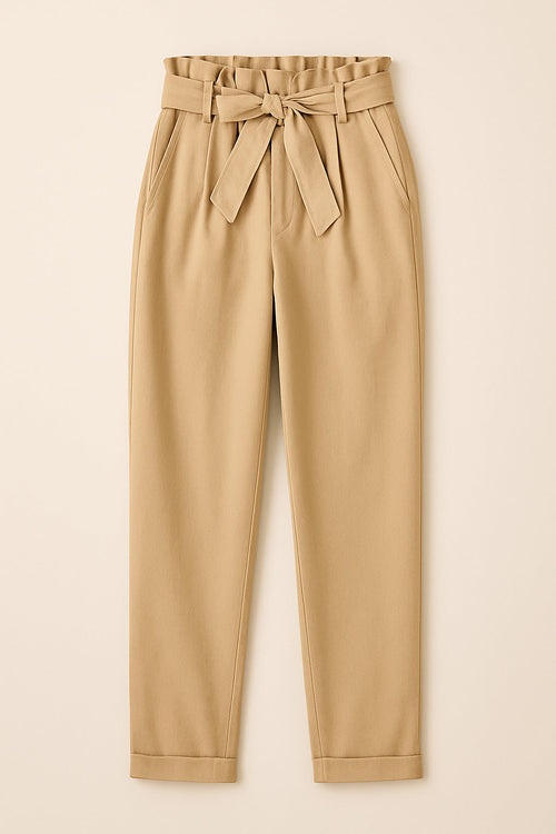 Beige Paperbag Waist Pants