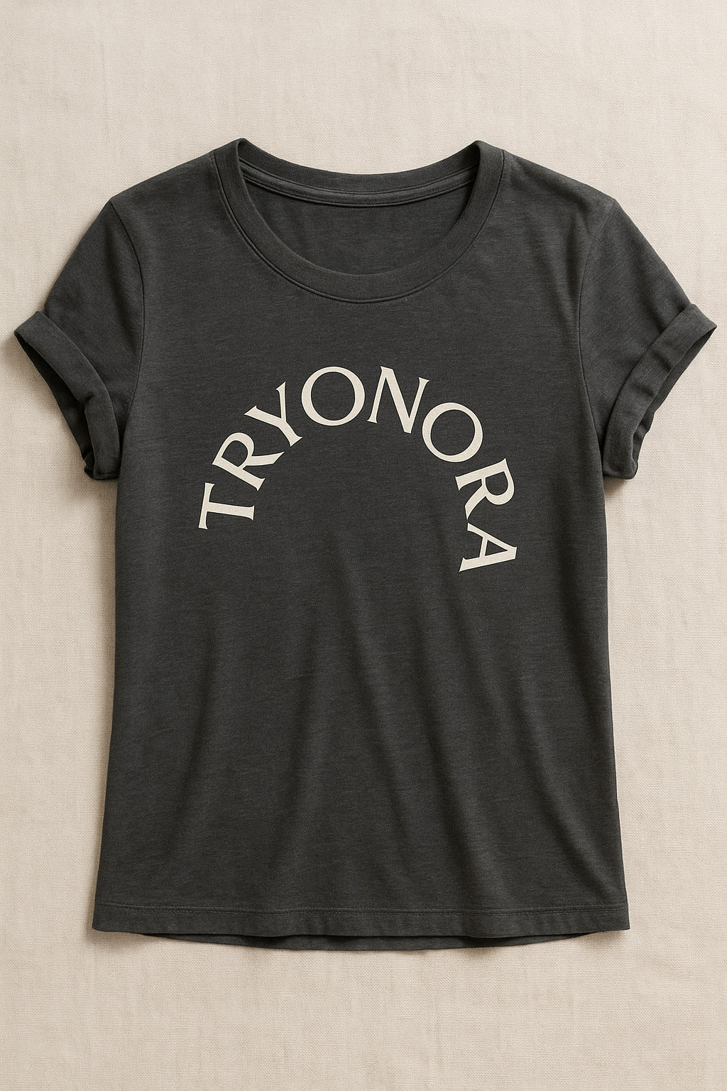 Charcoal Grey Rolled Sleeve Tee with Tryonora